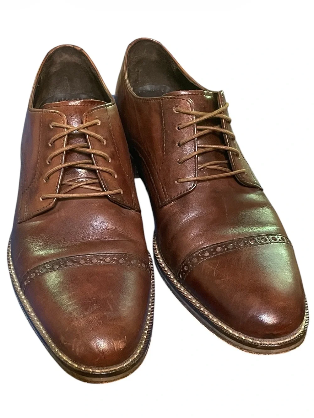 Men's Cole Haan Brown Leather Lenox Hill Cap Toe Oxford Size 8.5 Brogue Detail